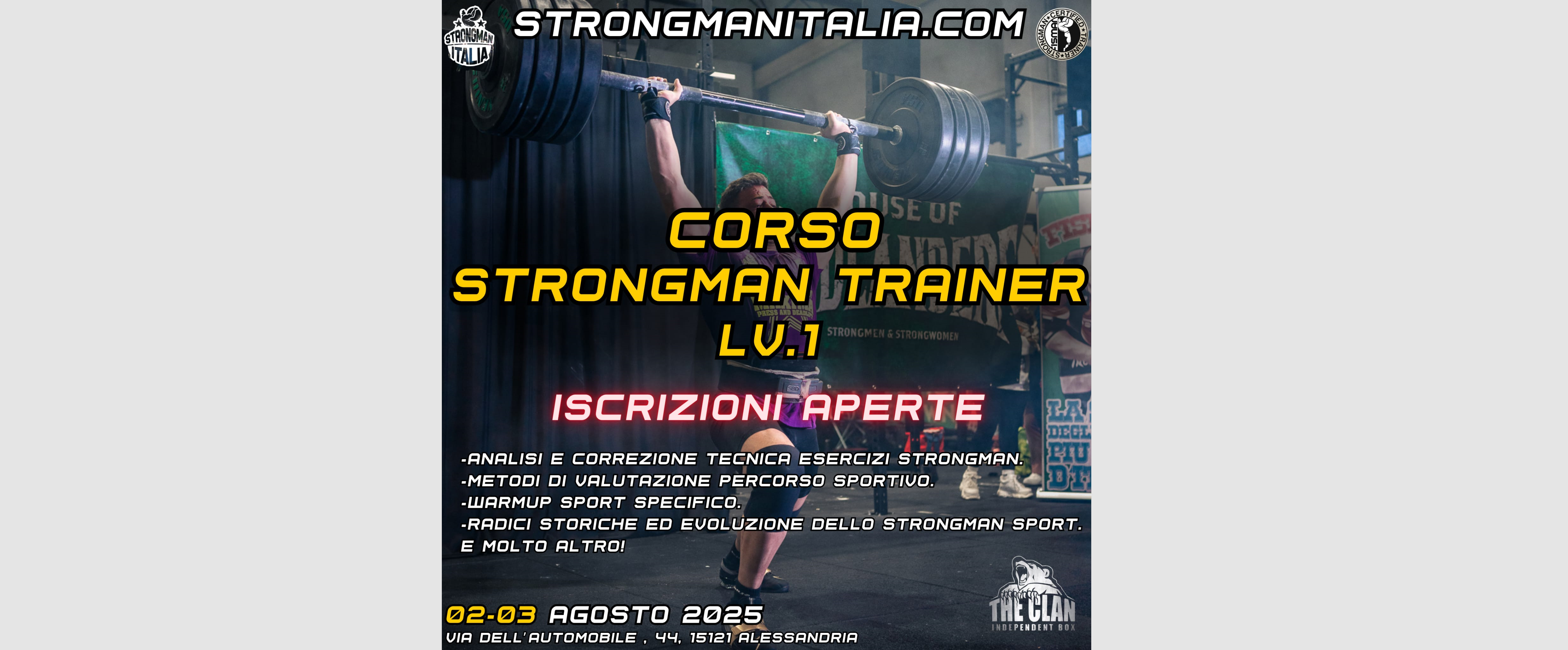 CORSO STRONGMAN TRAINER, AD ALESSANDRIA IL 2 E 3 AGOSTO LE NUOVE DATE